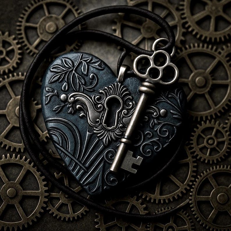 The key to my heart pendant in oxidized silver image 2