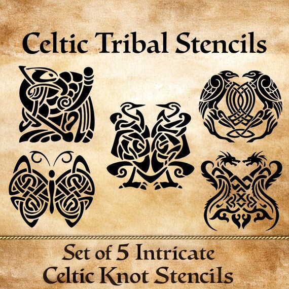 Celtic Knot Stencil Set (5 Designs) – 11.5x11.5 Reusable High-Detail Kelt Tribal Patterns
