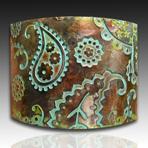 Perfectly paisley copper and patina polymer clay cuff bracelet