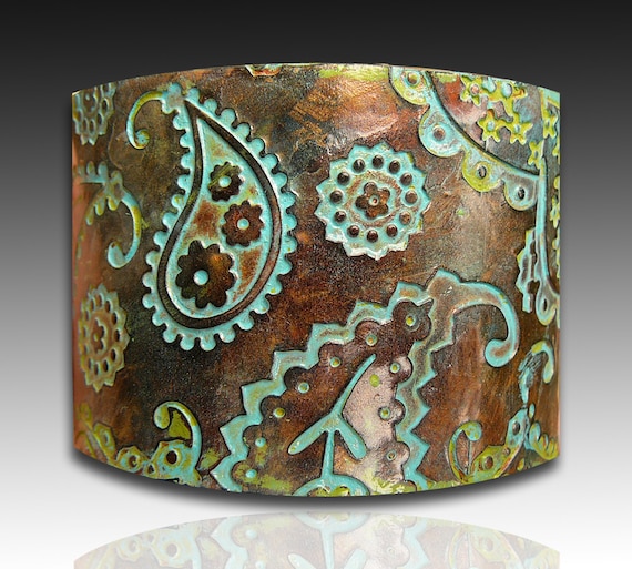 Perfectly paisley copper and patina polymer clay cuff bracelet