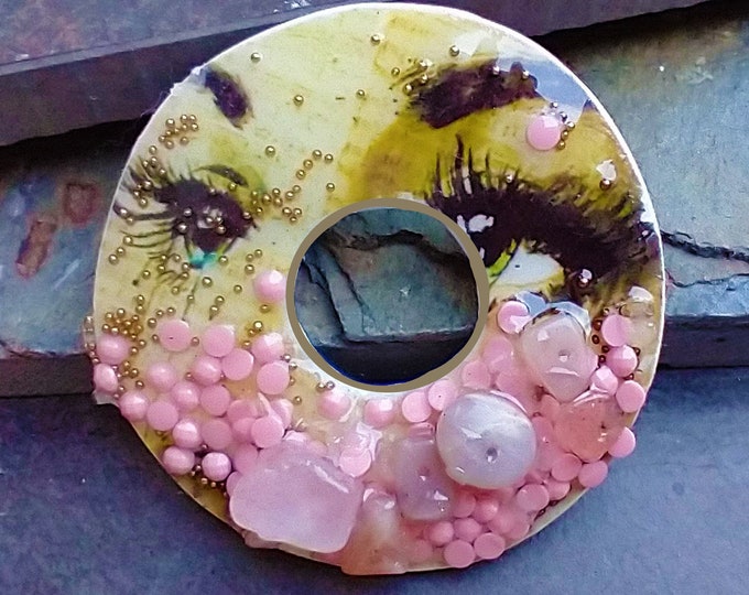 Polymer clay and mixed media pendant