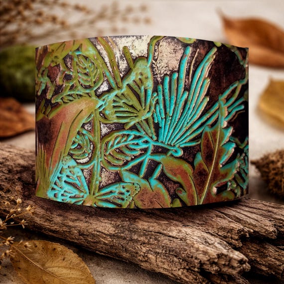 Wild Flowers meadow distressed polymer clay cuff bracelet