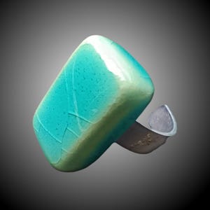One-of-a-kind ceramic with craquelure aqua glaze ring