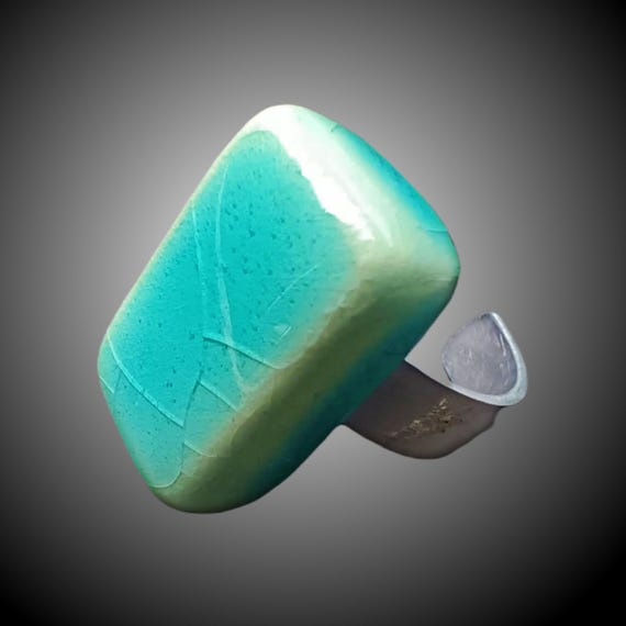 One-of-a-kind ceramic with craquelure aqua glaze ring