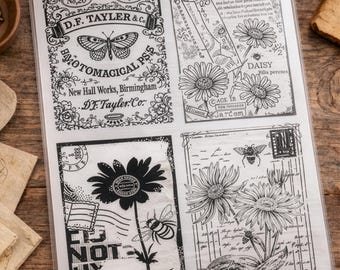 Vintage Botanical & Script Silicone Stamp