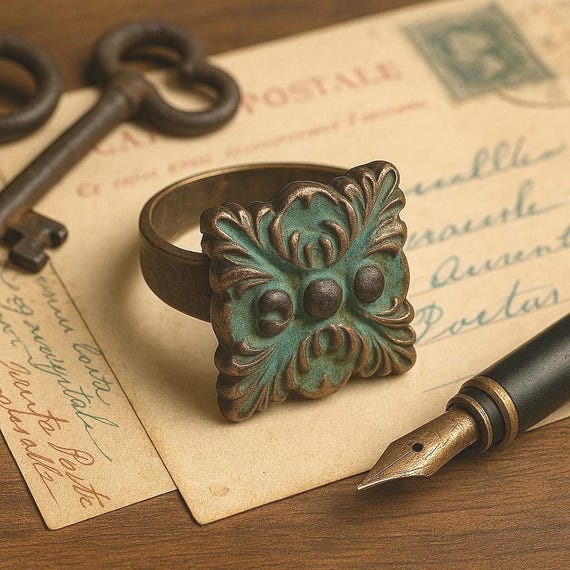 Vintage-Inspired Patina Statement Ring – Handmade Baroque Style Jewelry