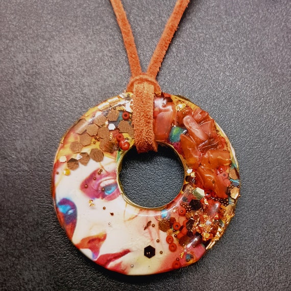 One-of-a-kind Polymer clay and mixed media pendant