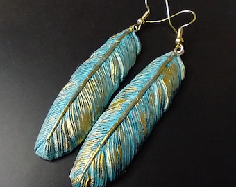 One-of-a-kind Summer of love polymer clay asymmetrical feathers earrings