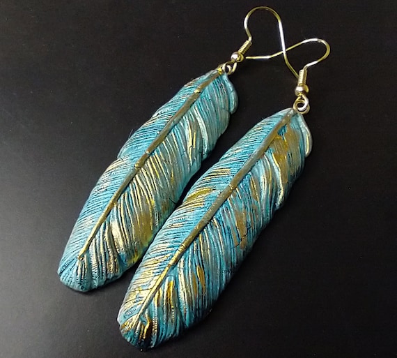 One-of-a-kind Summer of love polymer clay asymmetrical feathers earrings