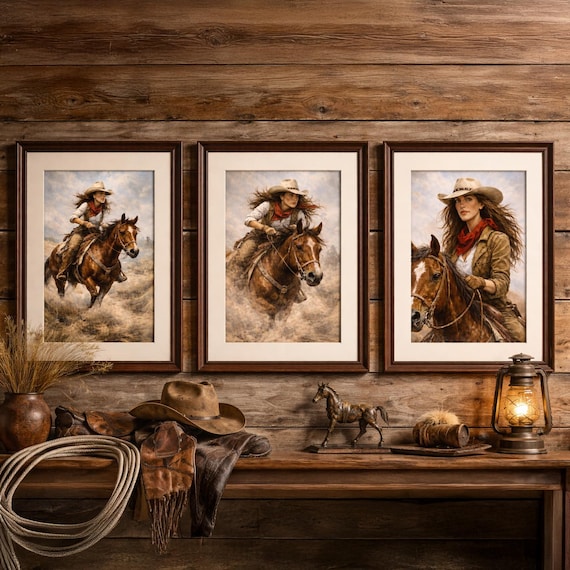 Texas Storm — Western Cowboy Fine Art Print Set (Set of 3)