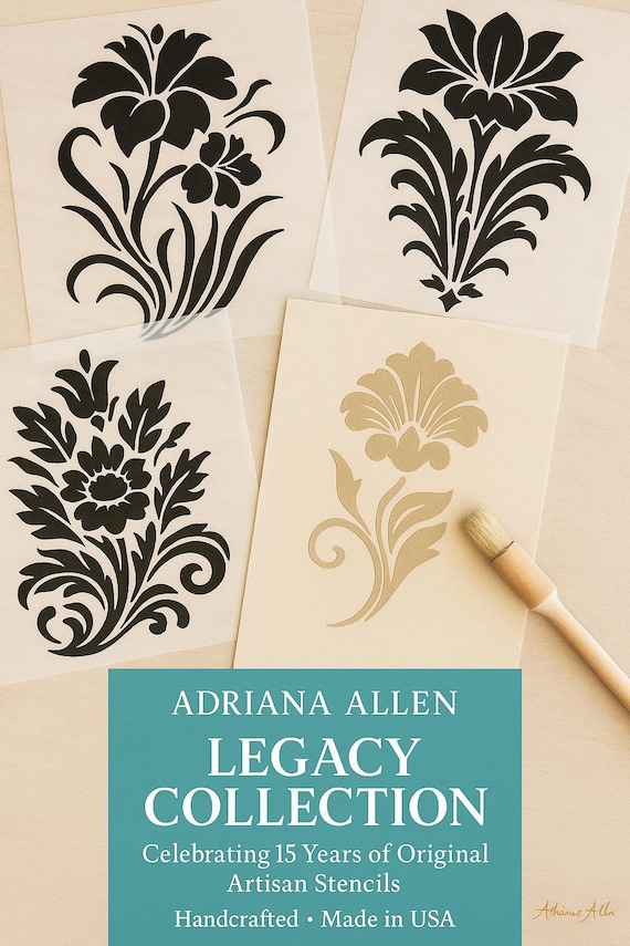 Damask Floral Stencil Set – 10-Piece Reusable Mylar Templates | Ornate Baroque Flower Designs for Walls, Furniture & Crafts