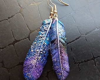 One-of-a-kind Summer of love polymer clay feathers earrings