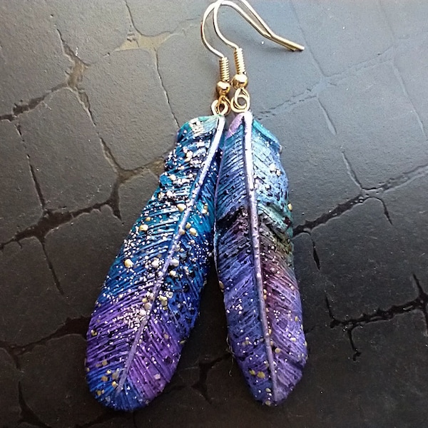 One-of-a-kind Summer of love polymer clay feathers earrings