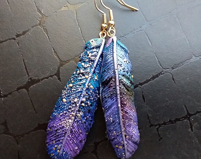 One-of-a-kind Summer of love polymer clay feathers earrings