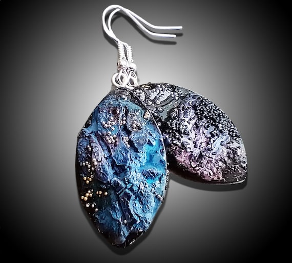 One-of-a-kind organic distressed polymer clay earrings
