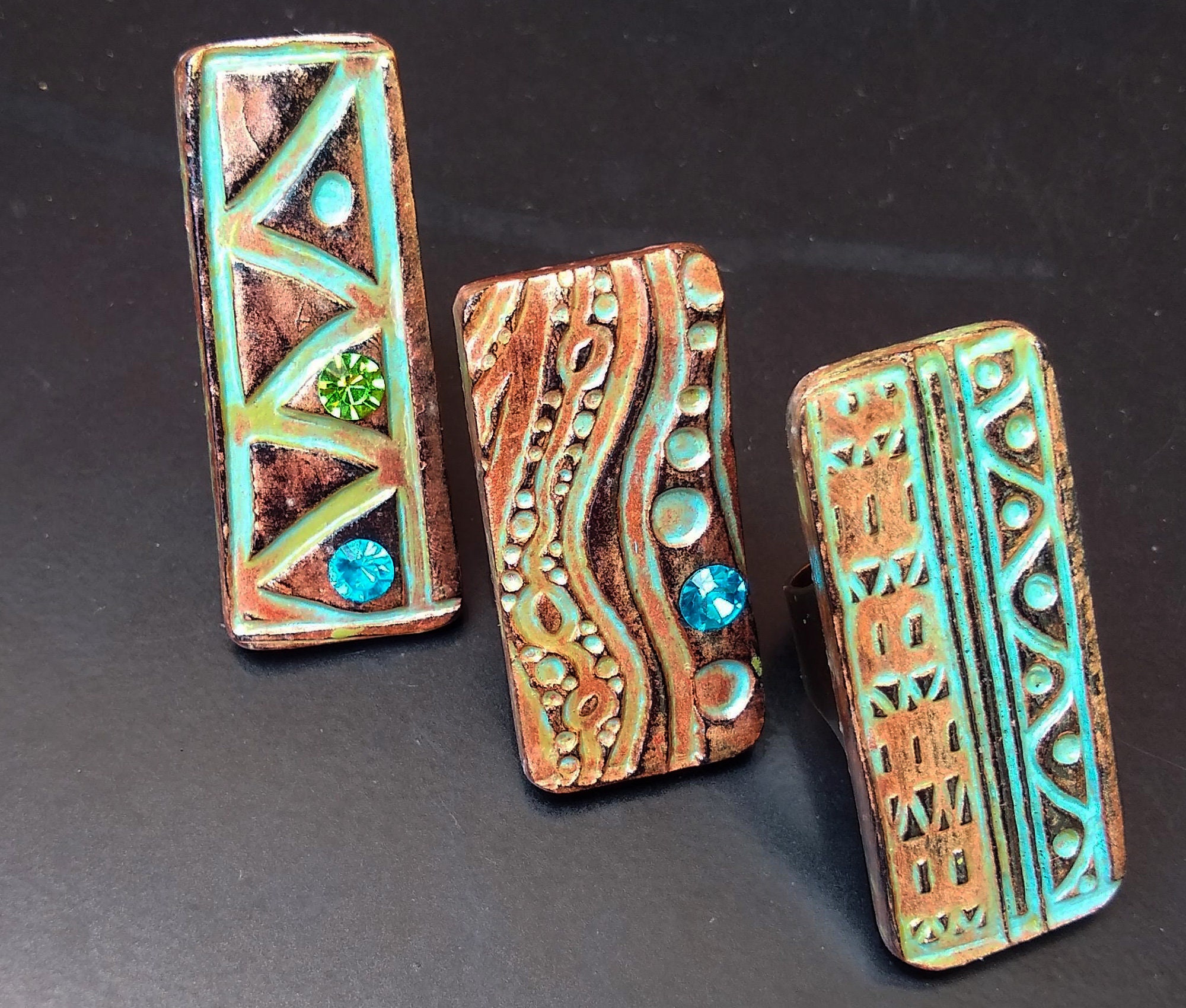 Tribal art polymer clay ring