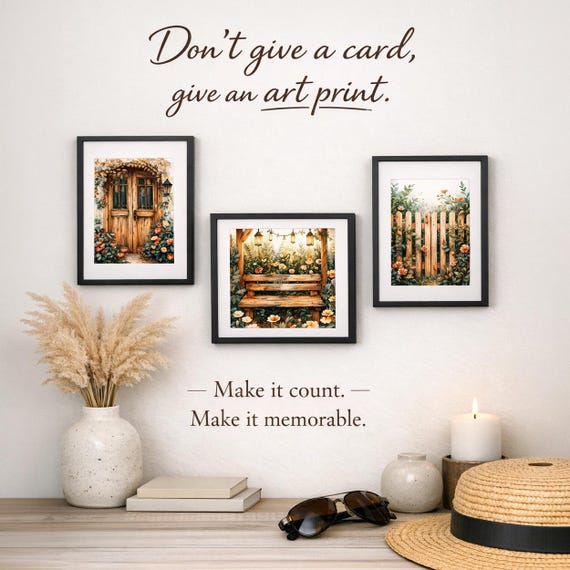 Secret Garden Art Print Trio • Pre‑Cut White Mat • 8.5x11in