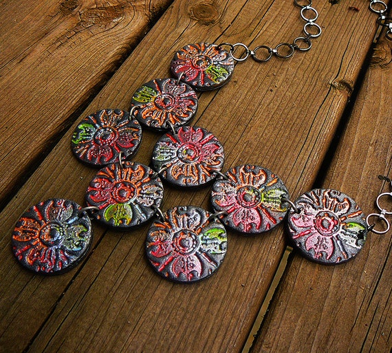 Items similar to Oxidized silver and pastels polymer clay necklace on Etsy