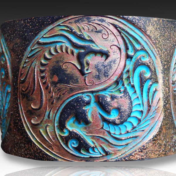 Yin Yang Dragons polymer clay cuff bracelet