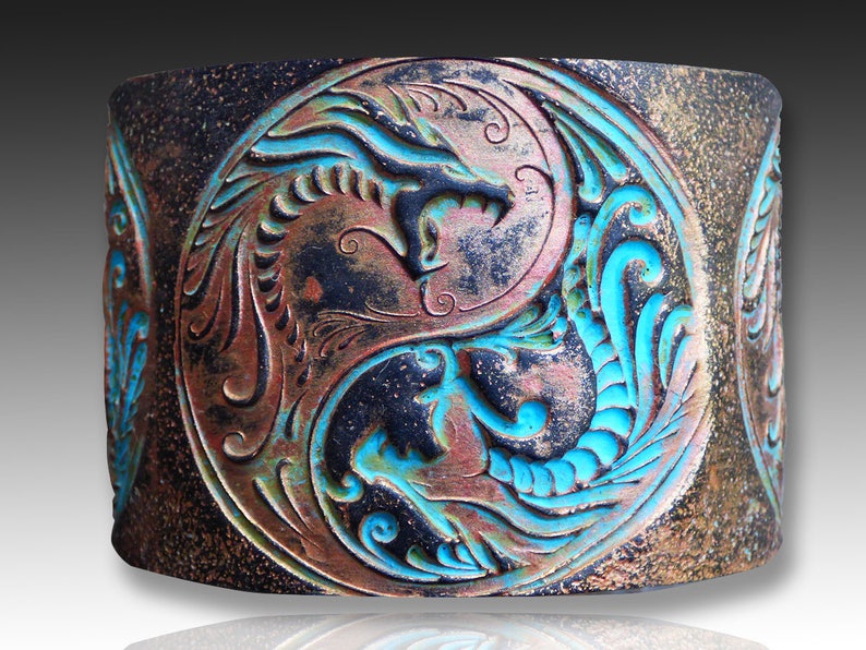Yin Yang Dragons polymer clay cuff bracelet image 1
