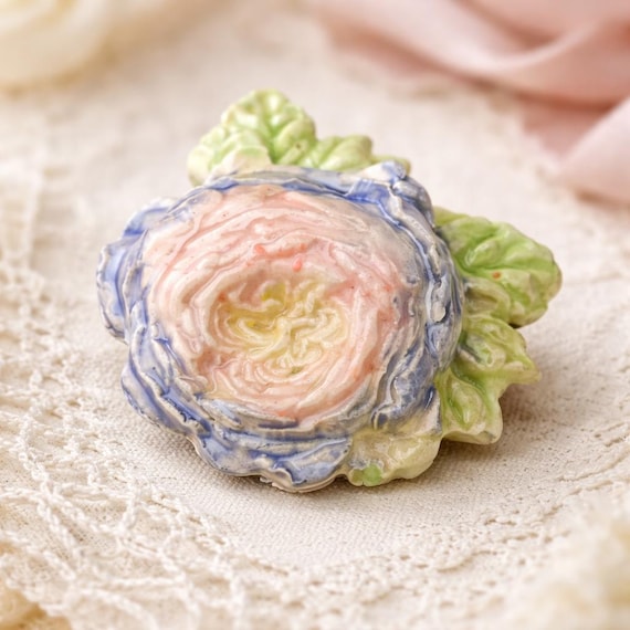 Handmade Ceramic Rose Ring or Brooch – Floral Wedding Favor, Bridal Accessory, Sculpted Flower Jewelry