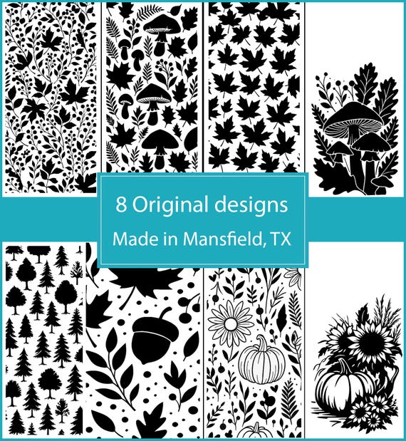 Autumn Forest Stencil Set – 8 Original Designs | Reusable Mylar Stencils for Painting, Crafts, and Decor