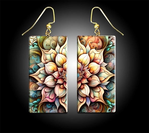 Floral mandala polymer clay earrings