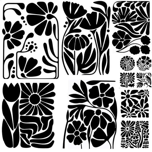 Art Nouveau Floral Stencil Set – 8 Botanical Mylar Stencils – DIY Decor