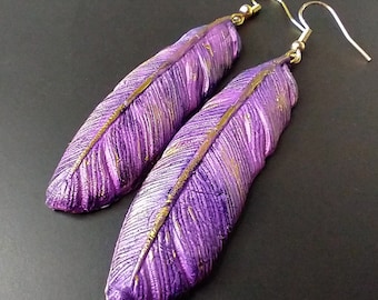 One-of-a-kind Summer of love polymer clay asymmetrical feathers earrings