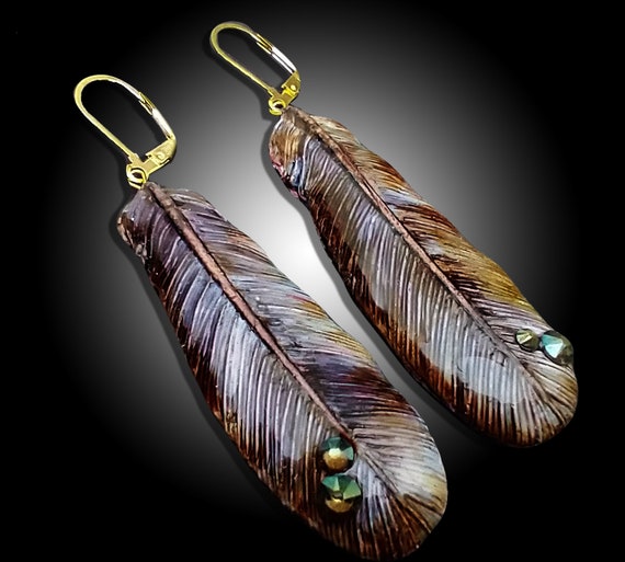One-of-a-kind Summer of love polymer clay asymmetrical feathers earrings