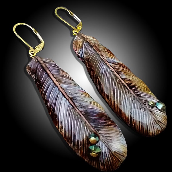 One-of-a-kind Summer of love polymer clay asymmetrical feathers earrings