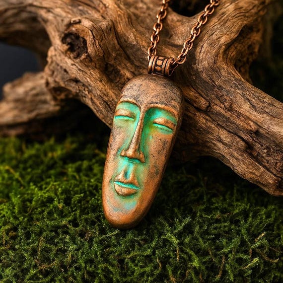 Handmade Tribal Pendant Necklace – Polymer Clay with Unique Weathered Patina, Bohemian Artisan Jewelry, Gift-Ready