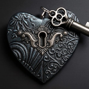The key to my heart pendant in oxidized silver image 1