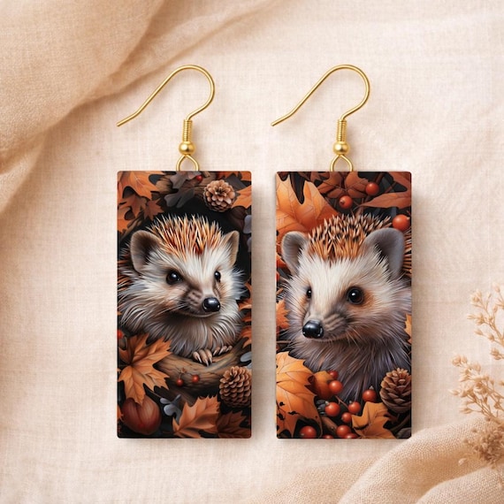 Hedgehogs Earrings – Handmade Polymer Clay Image Transfer, Wildlife Collection