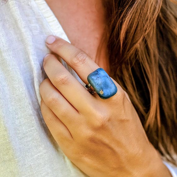 One-of-a-kind Handmade Weathered Ceramic Ring – Gift Wrapped