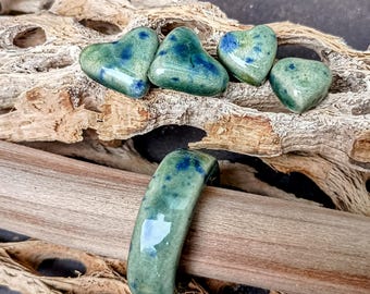One-of-a-kind ceramic set of earrings and a ring