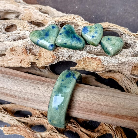 One-of-a-kind ceramic set of earrings and a ring