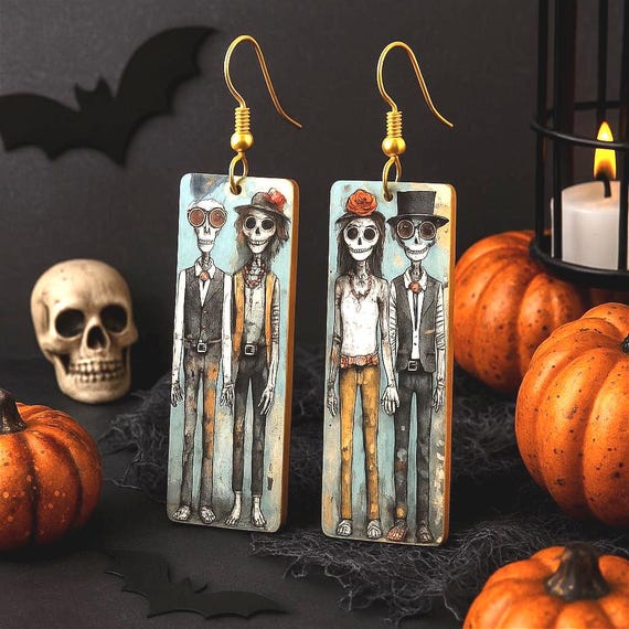 Zombie Couple Earrings - Halloween Statement Jewelry - Handcrafted Polymer Clay - Spooky Gothic Drop Earrings