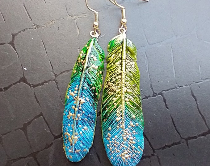 One-of-a-kind Summer of love polymer clay feathers earrings