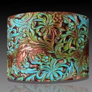 Beautiful Hibiscus copper and patina polymer clay cuff bracelet