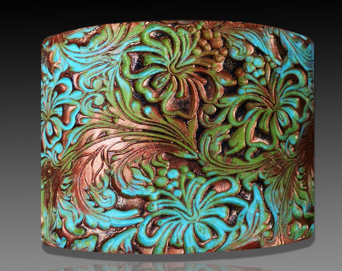 Beautiful Hibiscus copper and patina polymer clay cuff bracelet