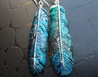 One-of-a-kind Summer of love polymer clay feathers earrings