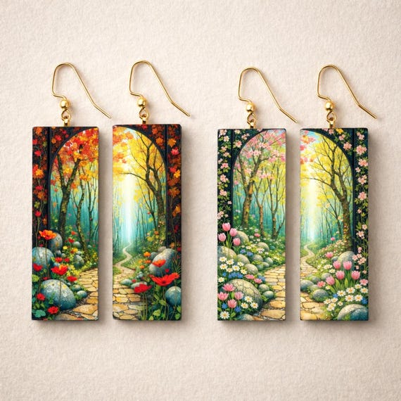 Autumn & Spring Forest Path Earrings – Nature Dangle Earrings