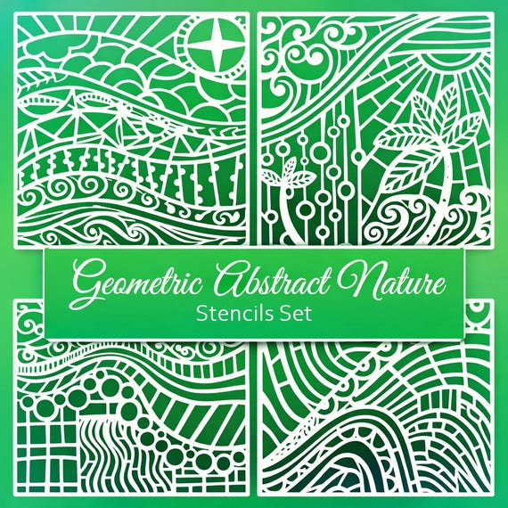 Geometric Abstract Nature Stencil Set - Modern Organic Patterns (11.5" Mylar)