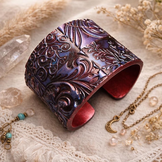 Oxidized copper polymer clay cuff bracelet