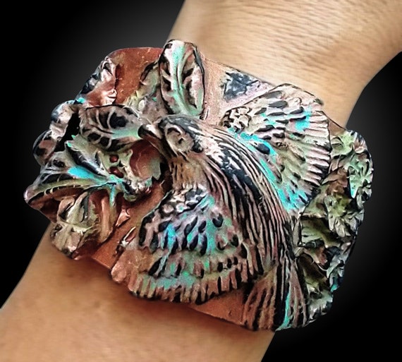 Sparrow weathered one-of-a-kind polymer clay cuff