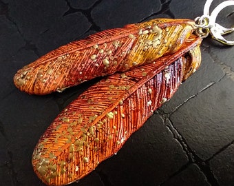 One-of-a-kind Summer of love polymer clay feathers earrings