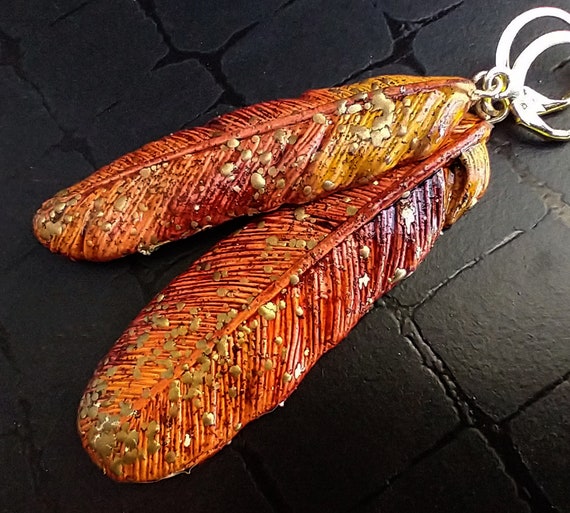 One-of-a-kind Summer of love polymer clay feathers earrings