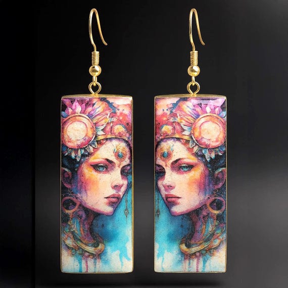 Handmade Goddess Portrait Earrings – Polymer Clay & Resin