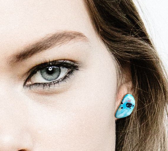One-of-a-kind asymmetrical ceramic stud earrings